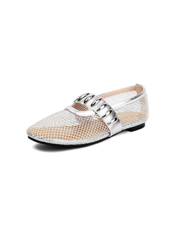 Shimmer Silver with Mettalic Embellishment Women's Flat Sandals