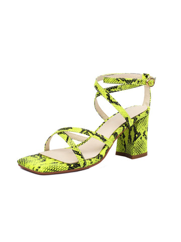 Snake Texture Block Heel Green Sandals for Women
