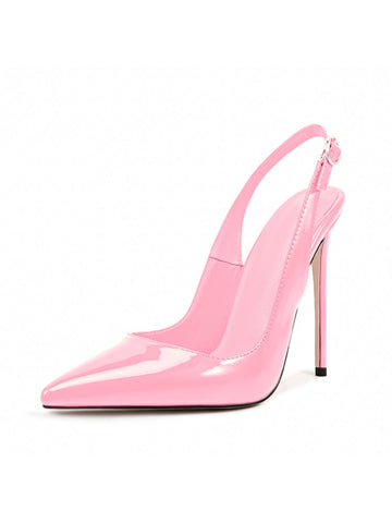 Pink Slingback Stiletto Patent Leather Sandals Women