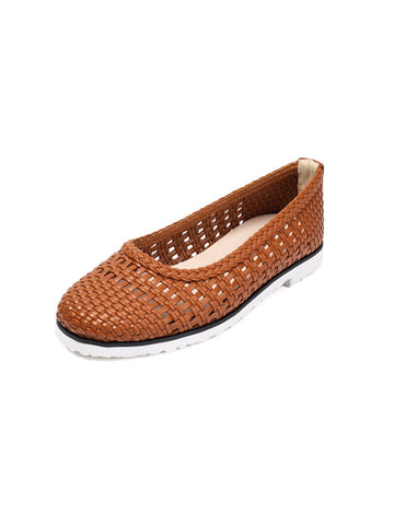 Breezy Woven Brown Slip-On Sandals for Women