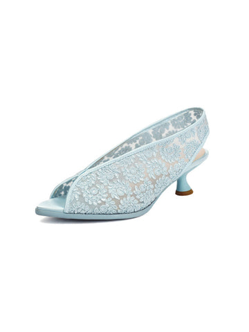 Peep Toe Slingback Floral Blue Sandals for Women