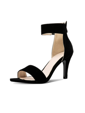 Vegan Suede Black High-Heel Women's Comfortable Sandals