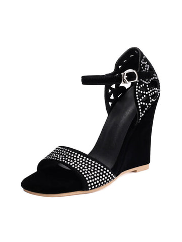 Rhinestone Wedge Heels Sandals for Women Black
