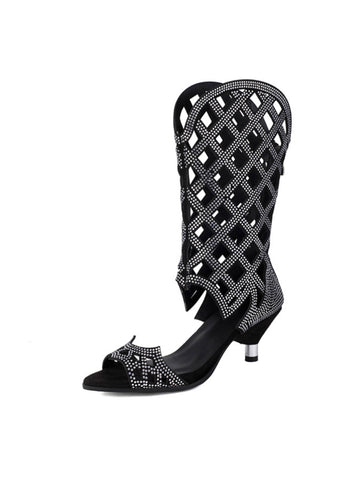Rhinestone Kitten Heel Gladiator Sandals for Women