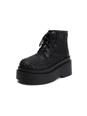 Classic Woven Hollow-Out Black Closed Toe Sandals for Women