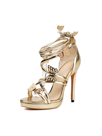 Gold high-heeled sandal with butterfly designs