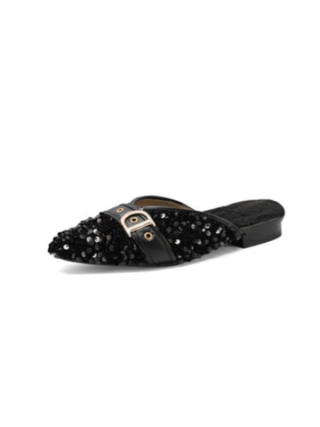 Midnight Sparkle Sequin Mules Black Sandals for Women