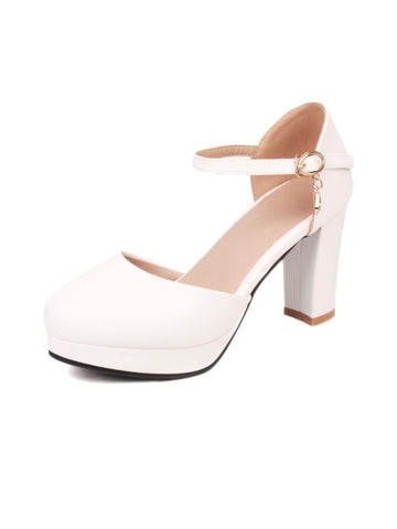 White high-heeled shoe with a strap