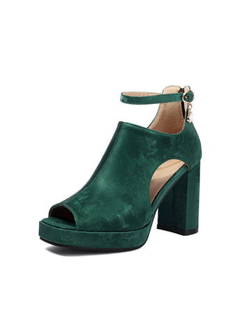 Velvet Luxe Green Platform Heel Sandals for Women