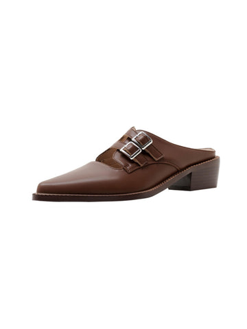 Minimalist Slip-On Heels Buckled Brown Sandals Women