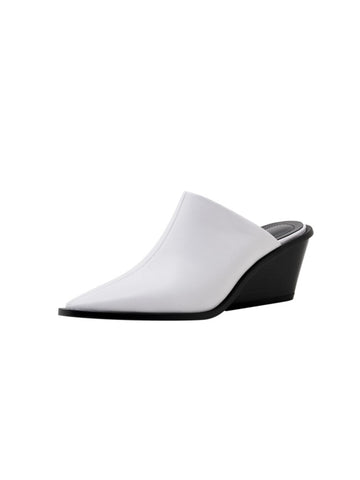 Pointed Toe Block Heel Mules Women's White Sandals