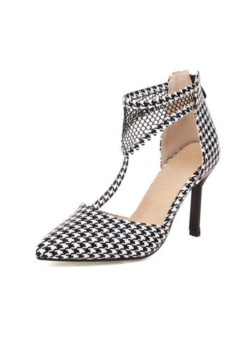 Monochrome Muse Houndstooth Stilettos Comfy Women's Sandals