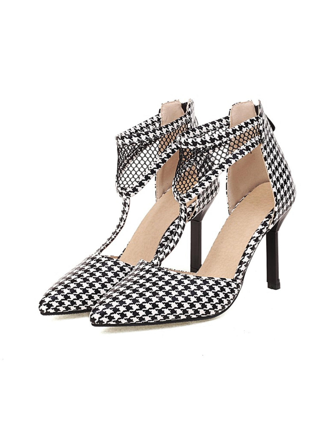 Monochrome Muse Houndstooth Stilettos Comfy Women's Sandals