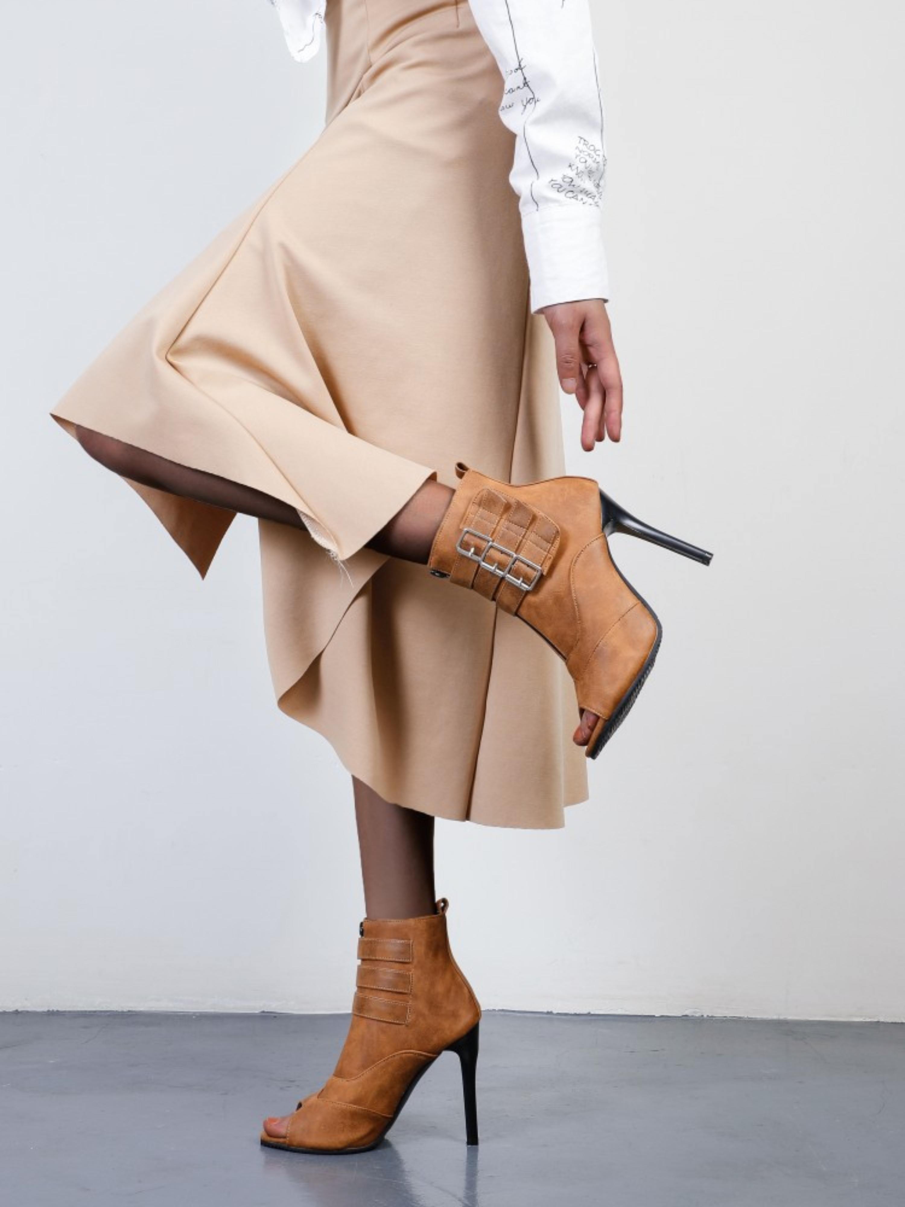 Power Stride Peep-Toe Zipper Boot Women's Dress Sandals