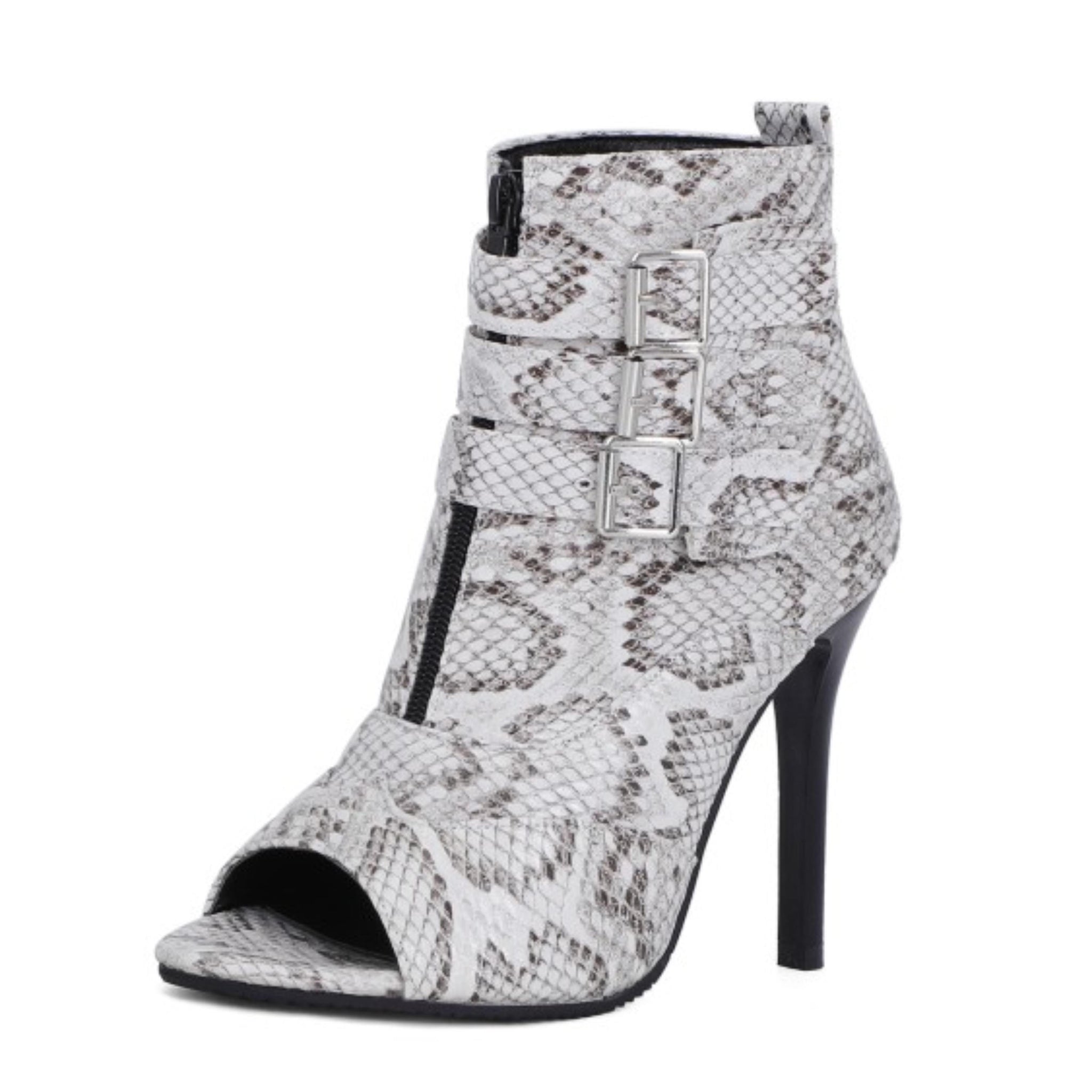 Venom Charm Snakeskin Front-Zip Booties Women's Sandals