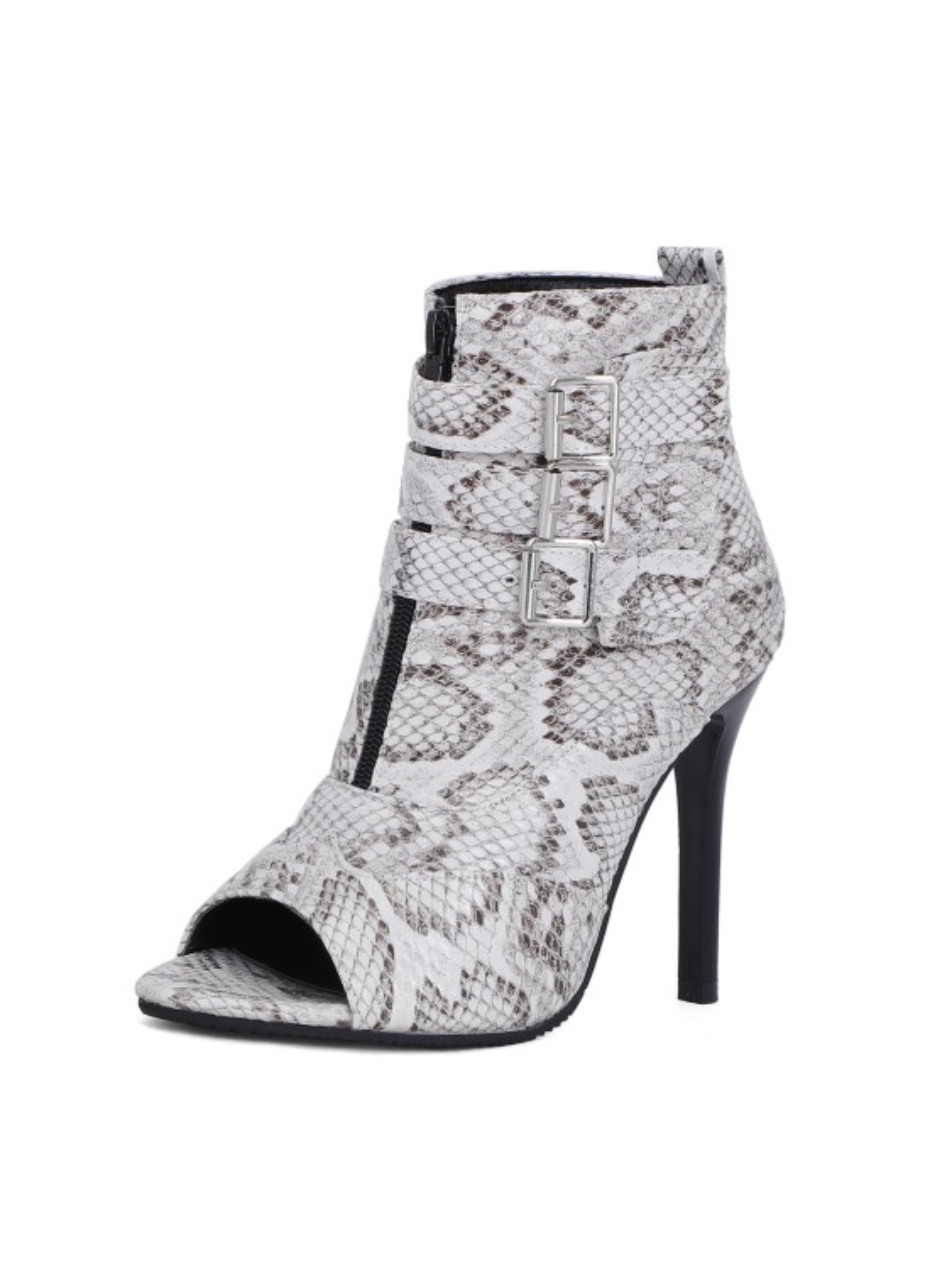Venom Charm Snakeskin Front-Zip Booties Women's Sandals