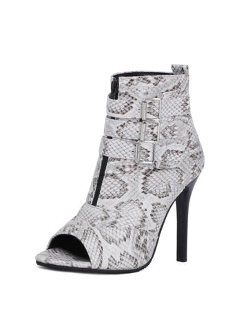 Venom Charm Snakeskin Front-Zip Booties Women's Sandals