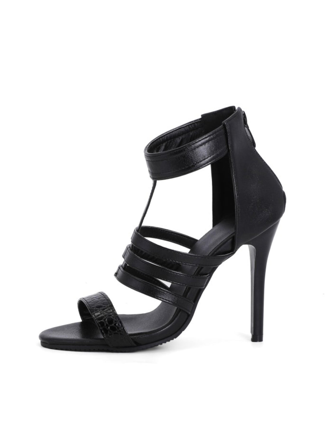 Dark Glam Multi-Strap High Heel Black Woman Sandals