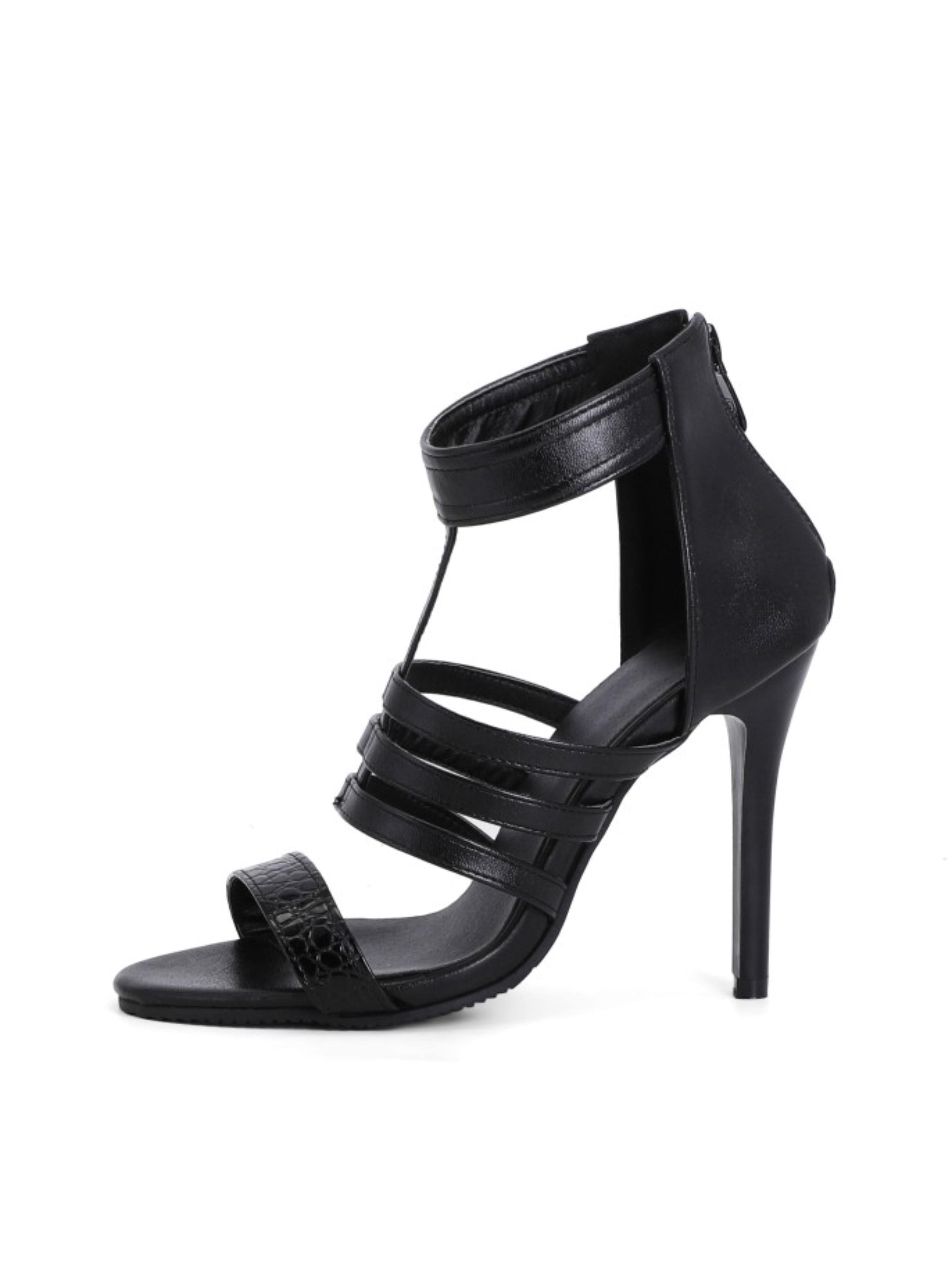 Dark Glam Multi-Strap High Heel Black Woman Sandals