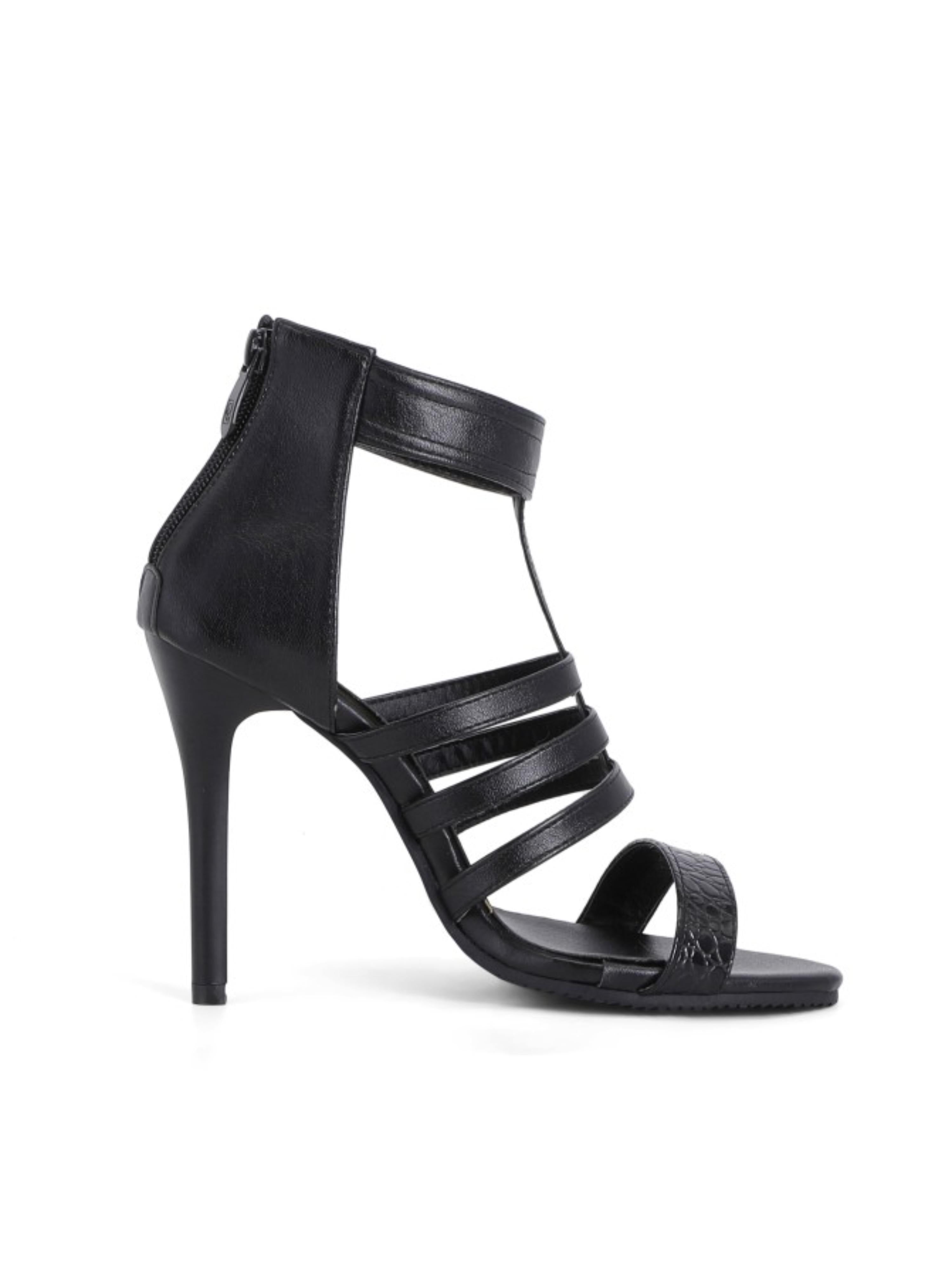 Dark Glam Multi-Strap High Heel Black Woman Sandals