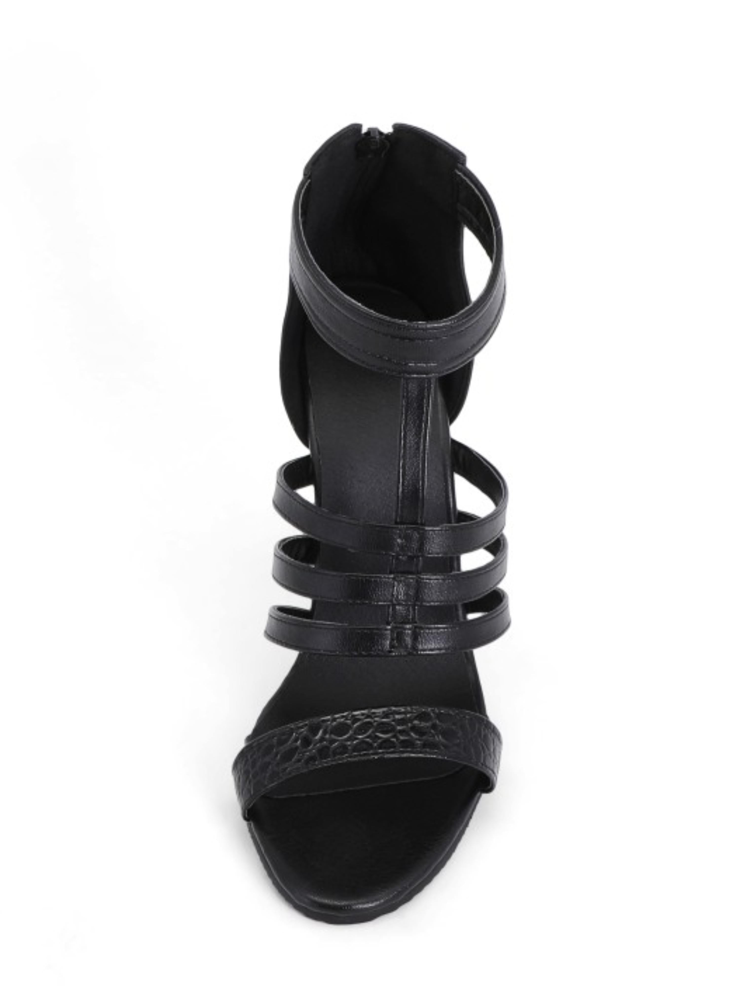 Dark Glam Multi-Strap High Heel Black Woman Sandals
