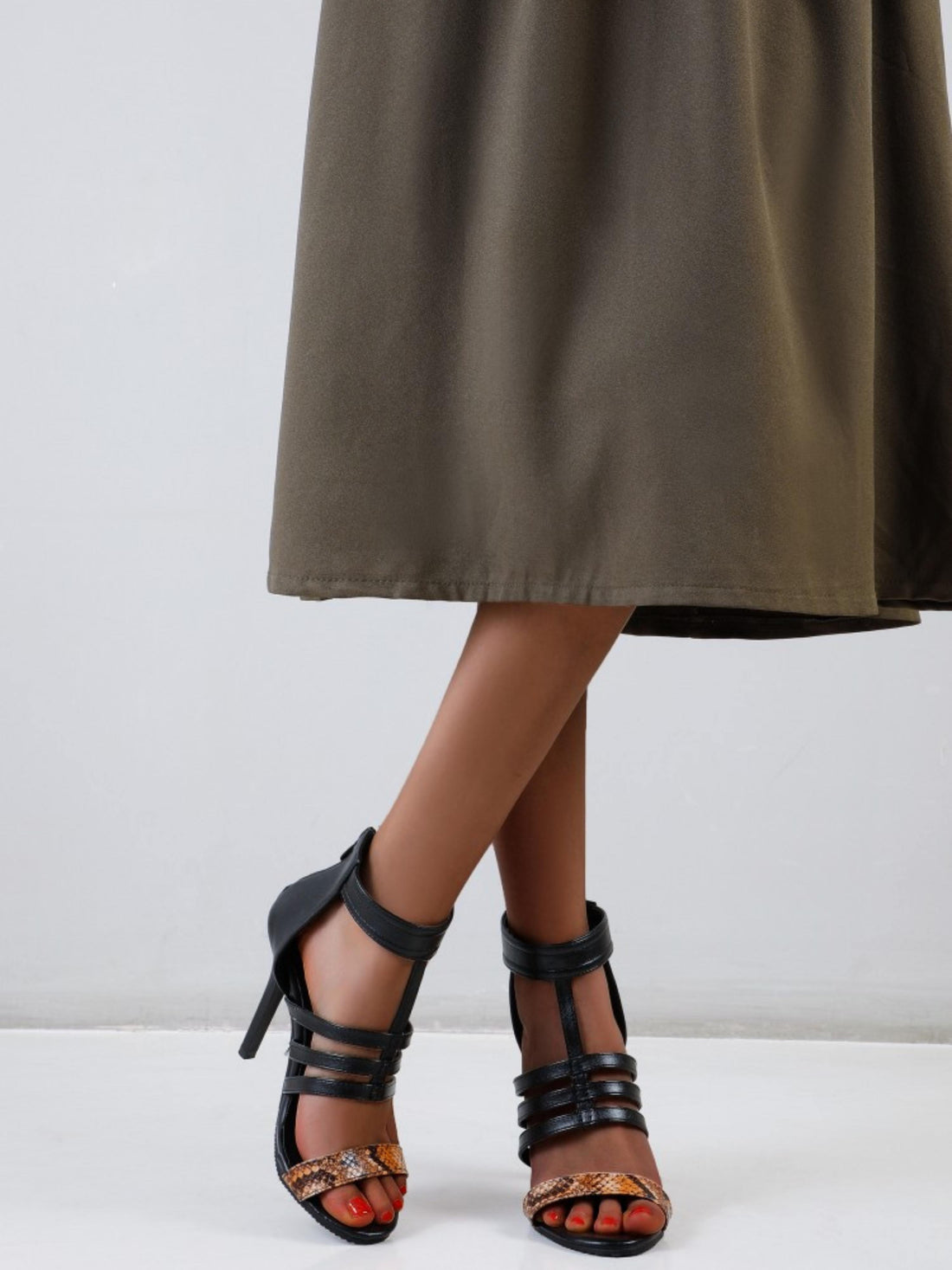 Stiletto Heels Ankle Brown & Black Sandals for Women