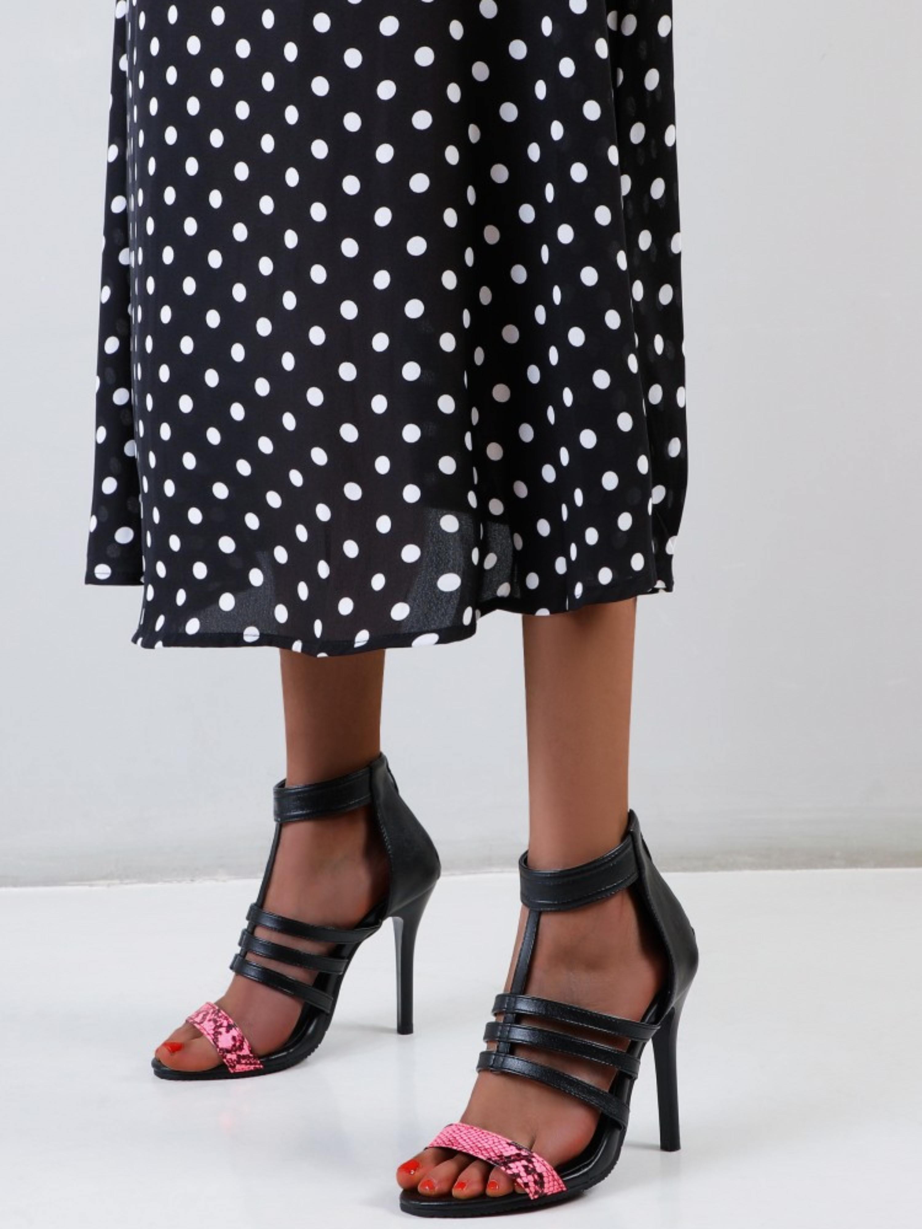 Elegant Stiletto Heel Pink & Black Sandals for Women