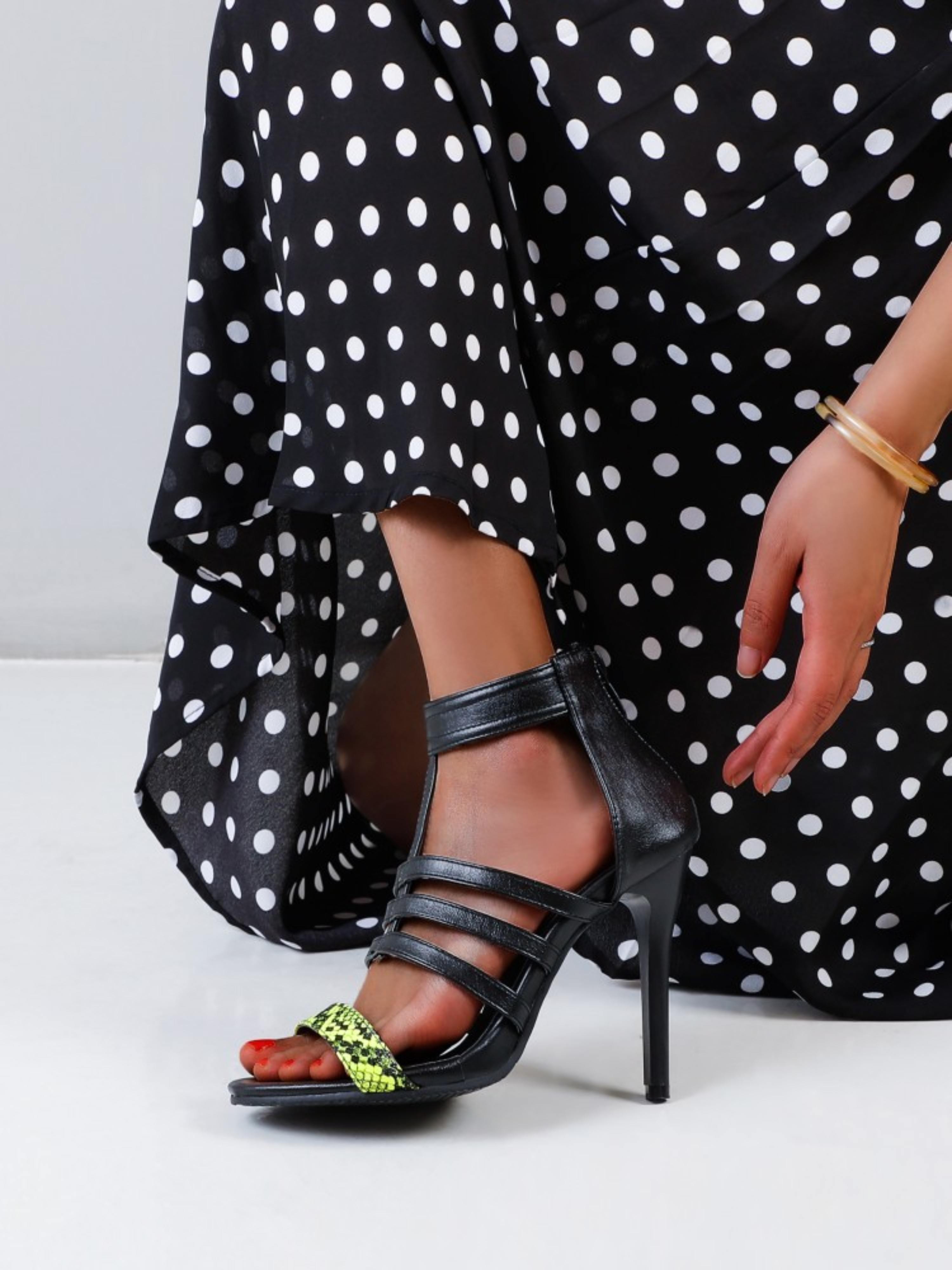 Snake Print Toe Strap Yellow Sandals for Women