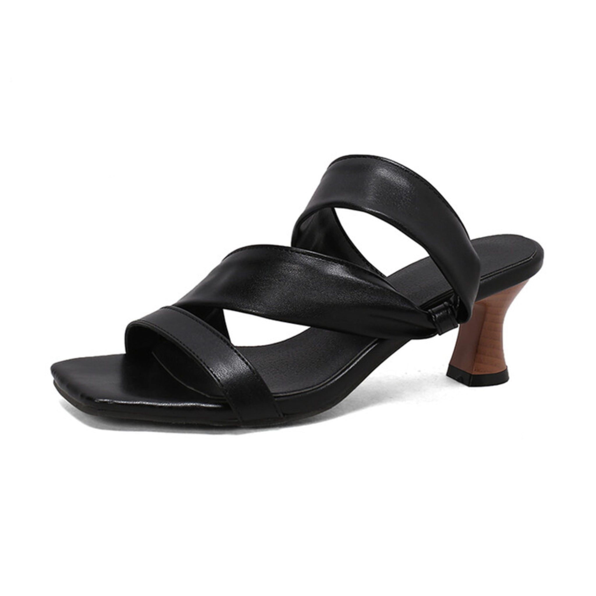 Black Sandals for Women with Double Wide Strap Design