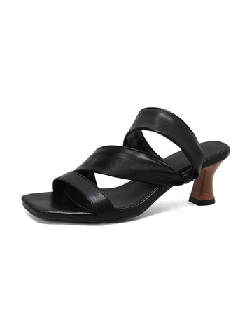 Black Sandals for Women with Double Wide Strap Design
