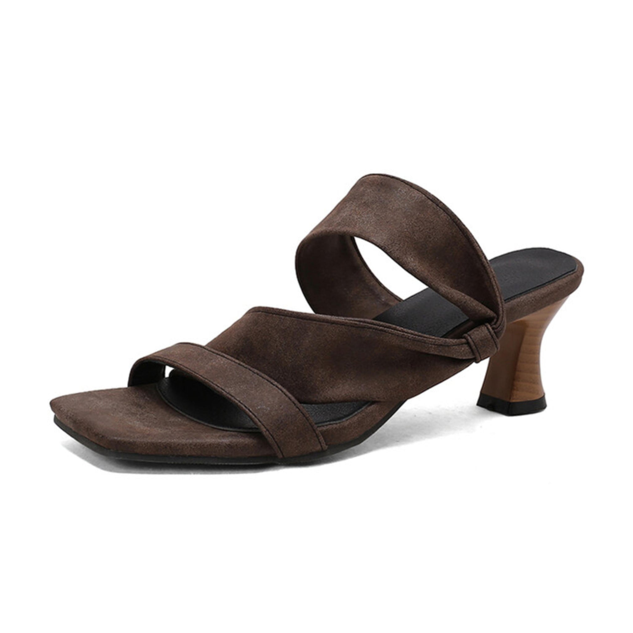 Natural Glow Brown Double Strap Heel Sandals for Women