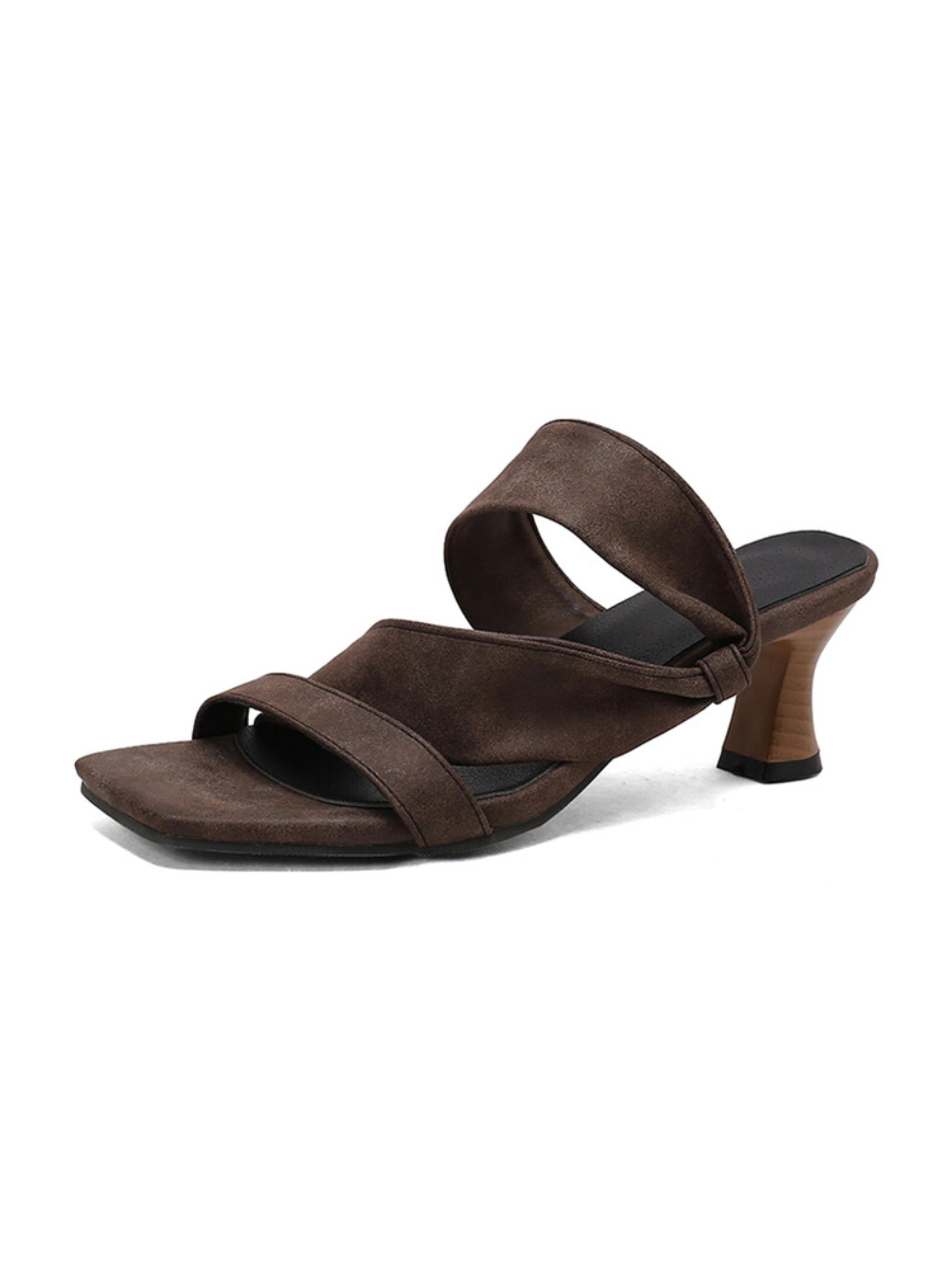 Natural Glow Brown Double Strap Heel Sandals for Women
