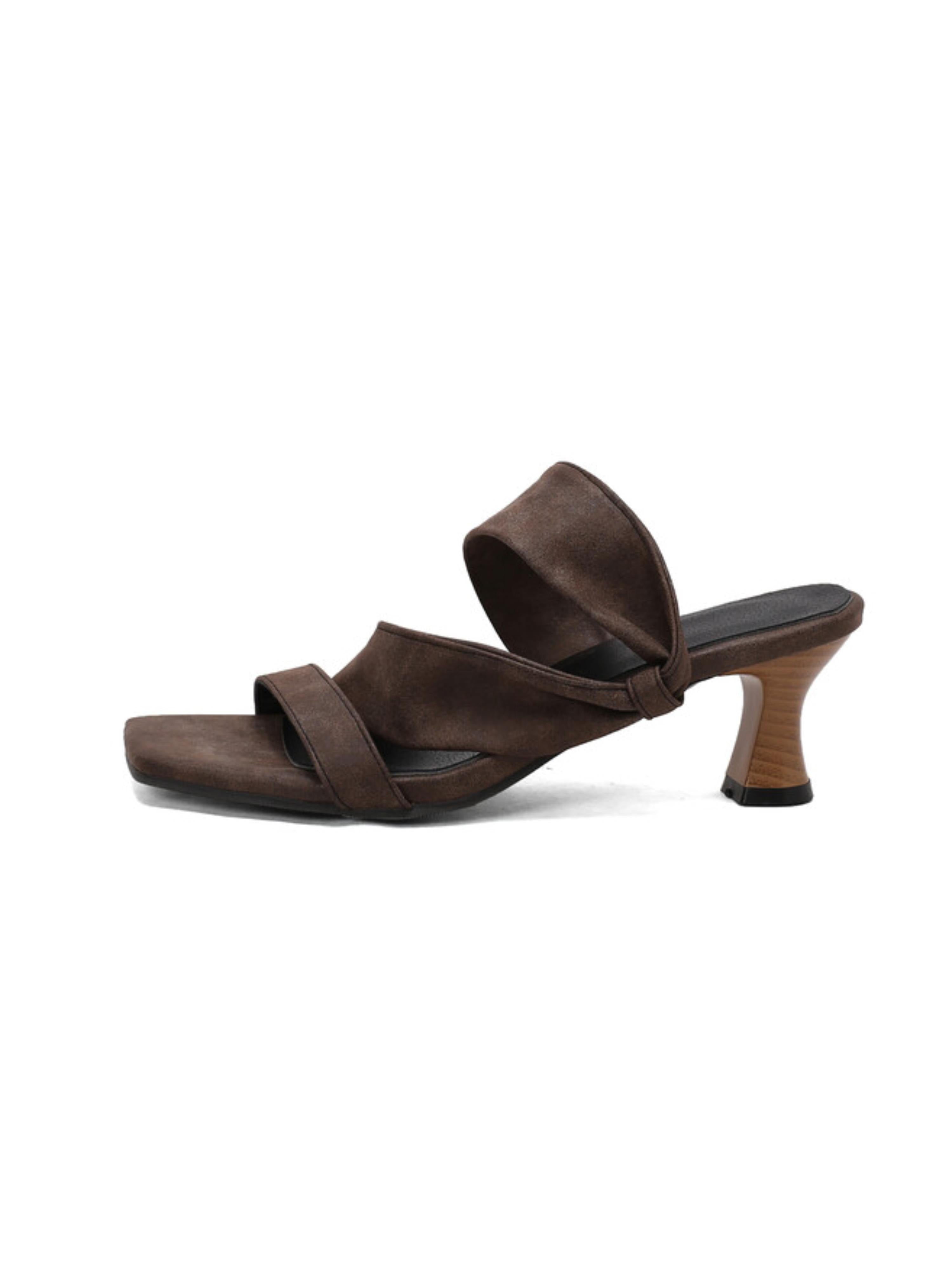 Natural Glow Brown Double Strap Heel Sandals for Women