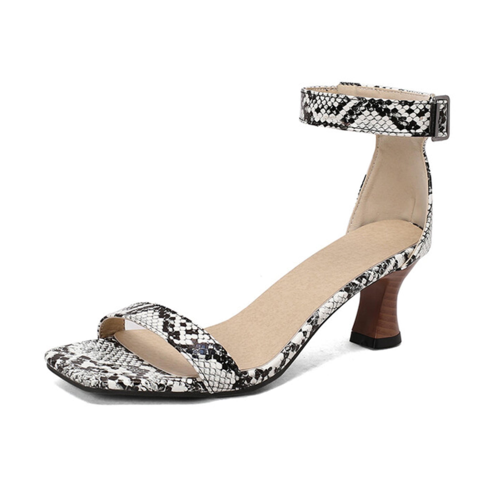 Effortless Edge Snake Print Kitten Hees Sandals Women