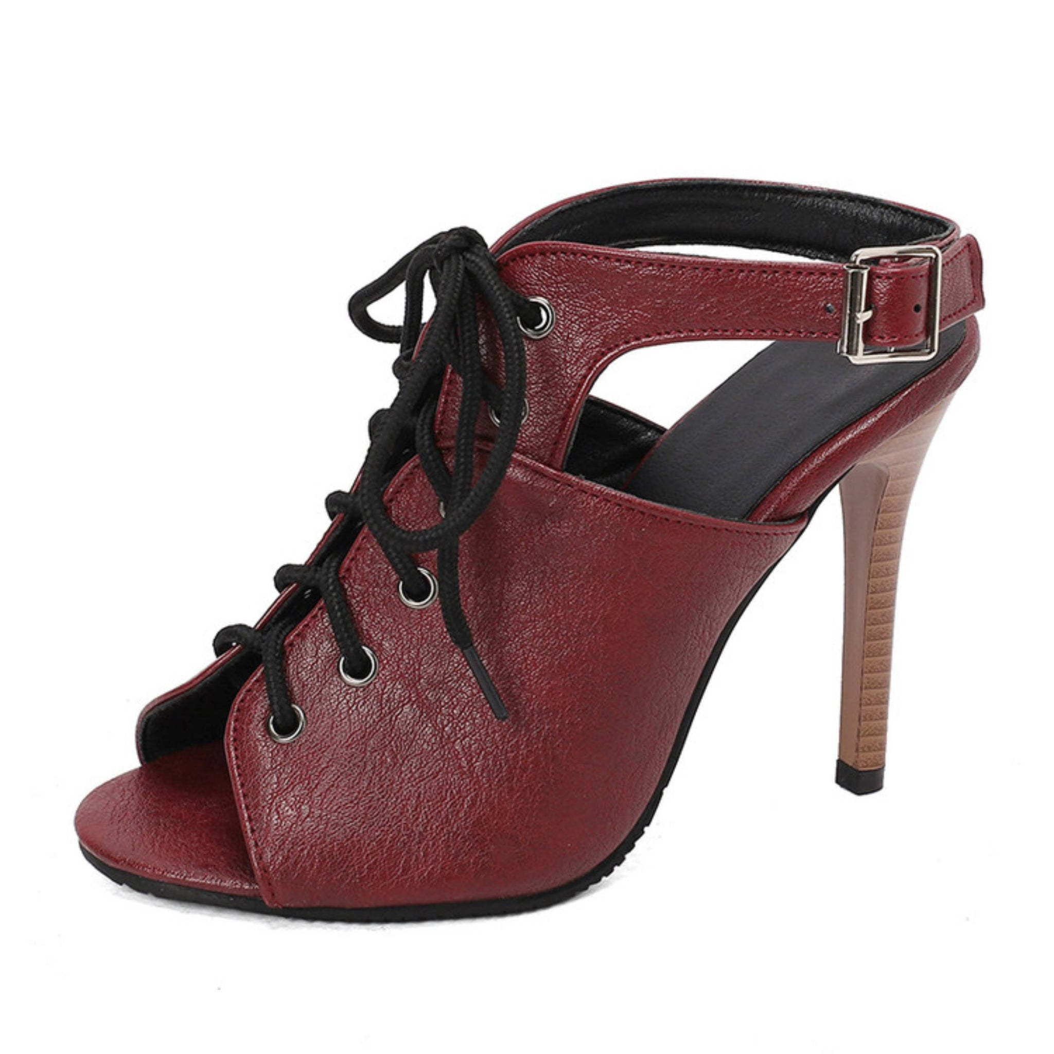 Bold & Modern Lace-Up Stilettos Strap Sandals Women in Maroon