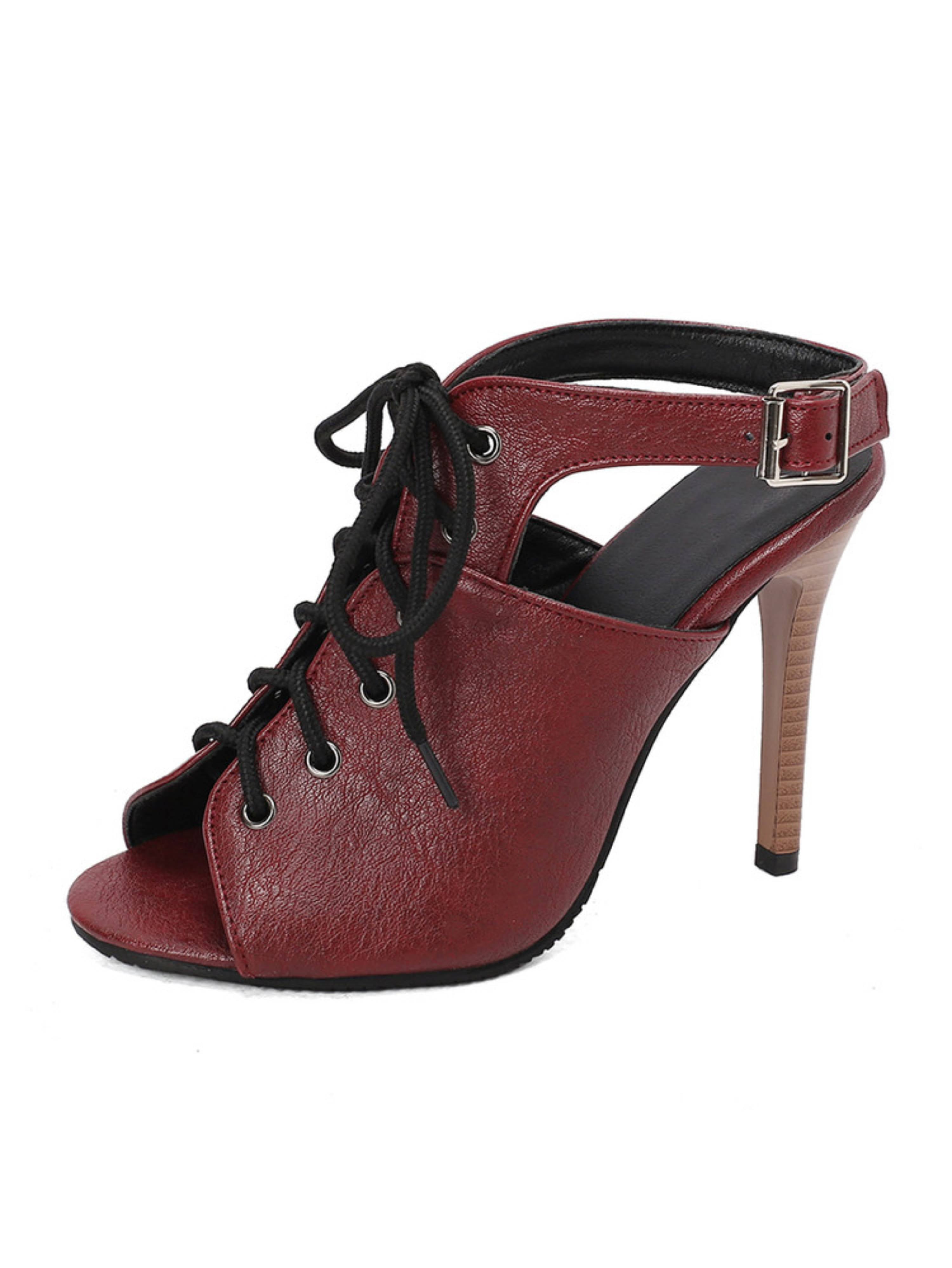 Bold & Modern Lace-Up Stilettos Strap Sandals Women in Maroon