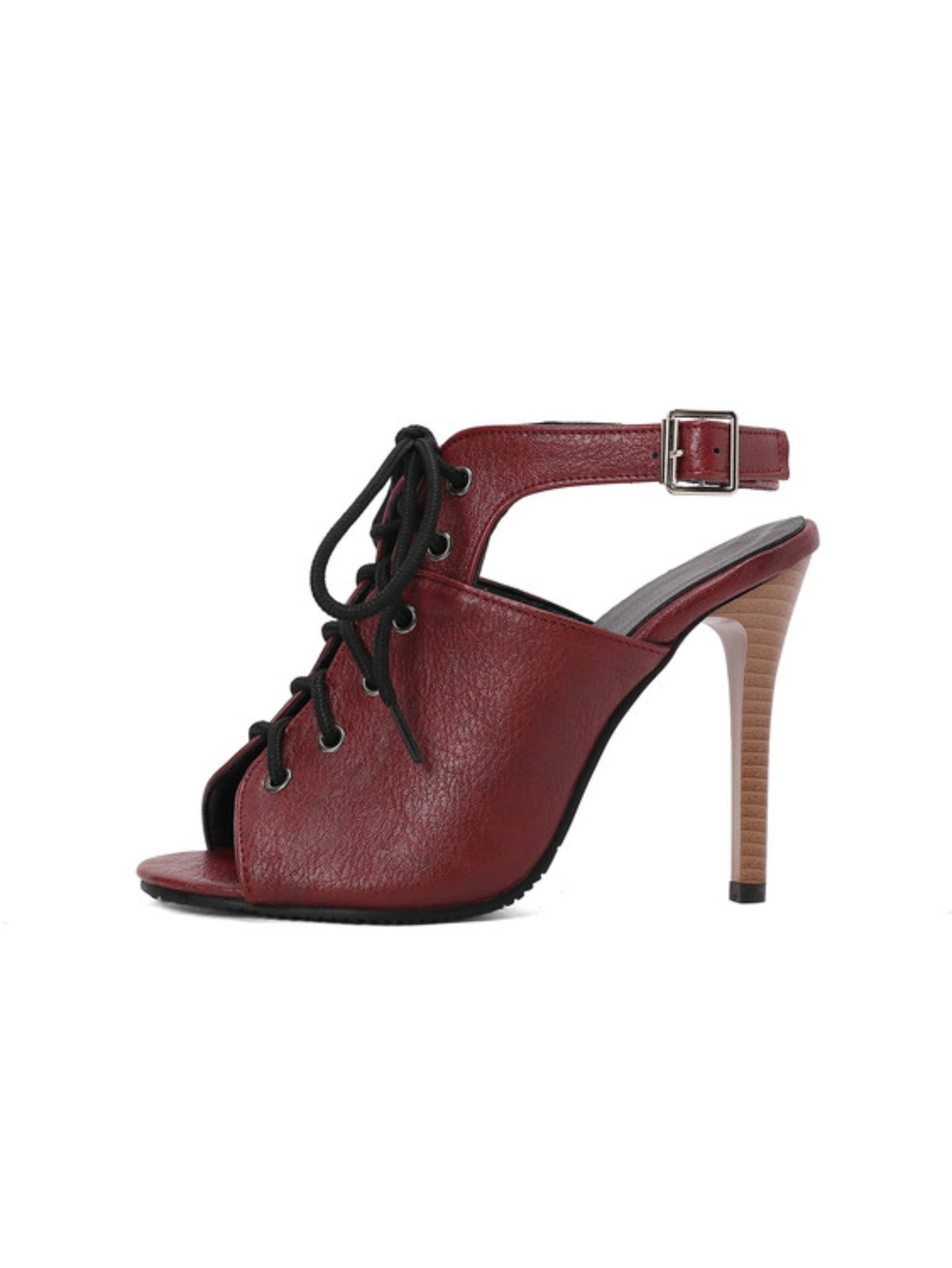 Bold & Modern Lace-Up Stilettos Strap Sandals Women in Maroon