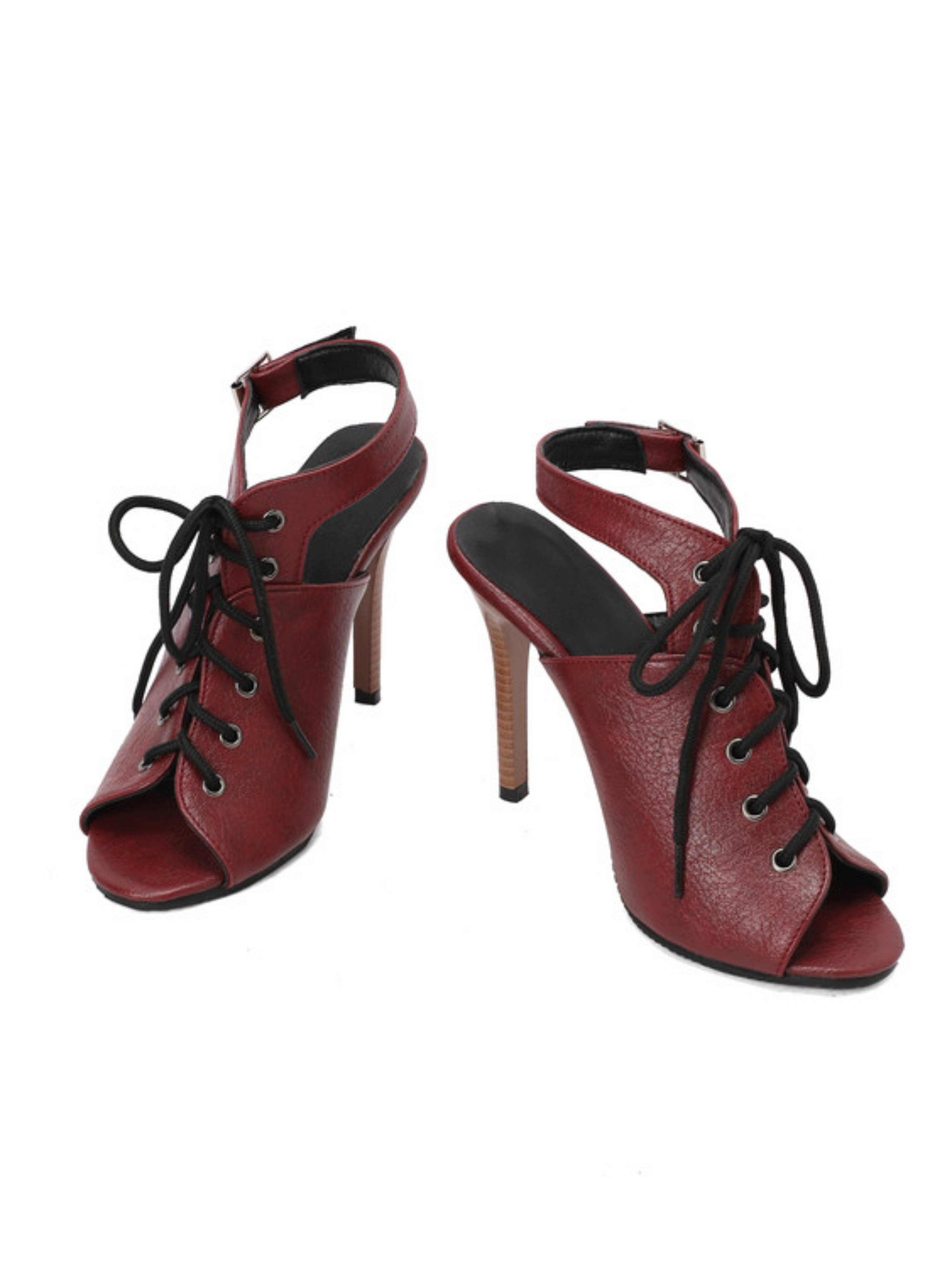 Bold & Modern Lace-Up Stilettos Strap Sandals Women in Maroon