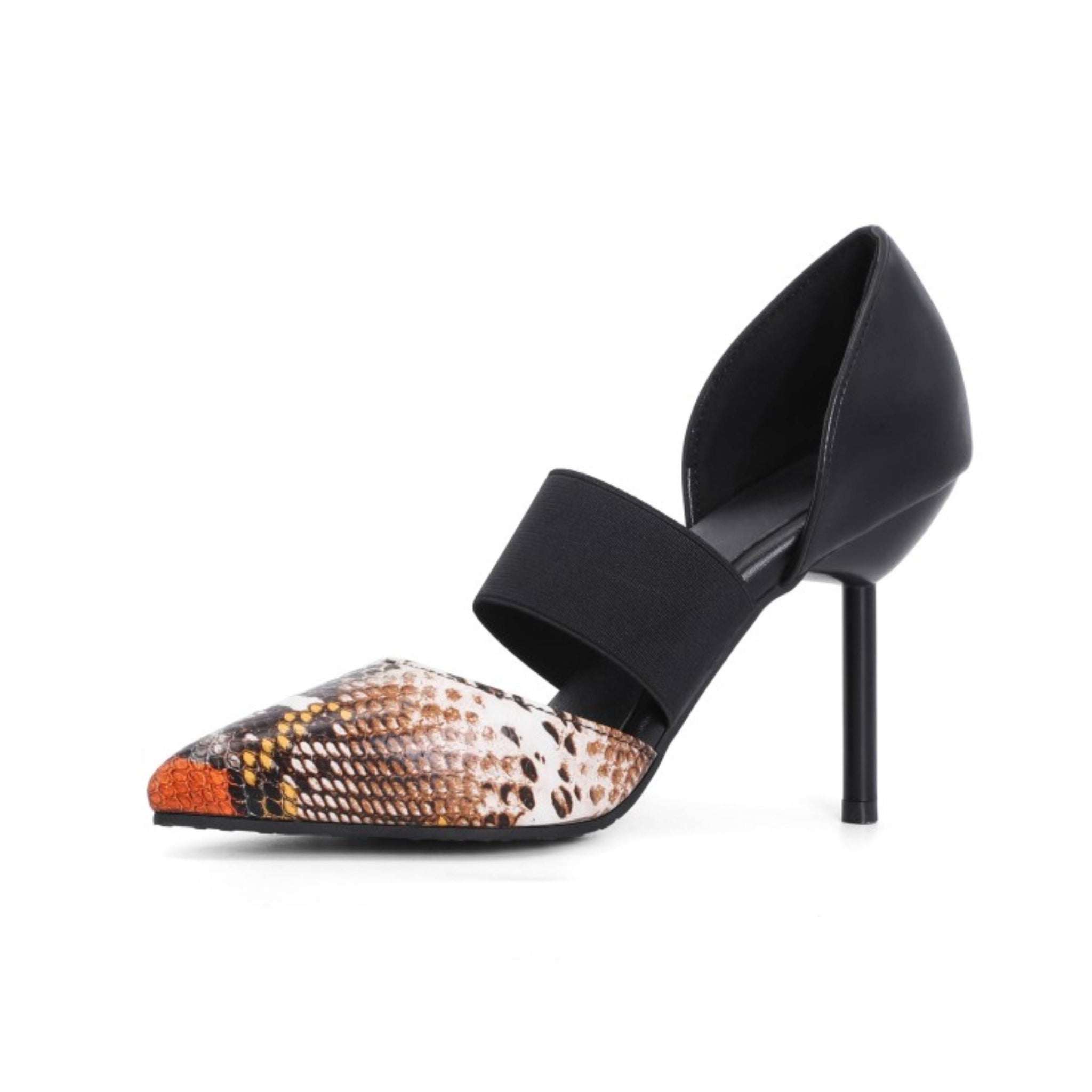 Bold Snake Print Front Pointed Toe Stiletto Pumps Heel Women Sandals