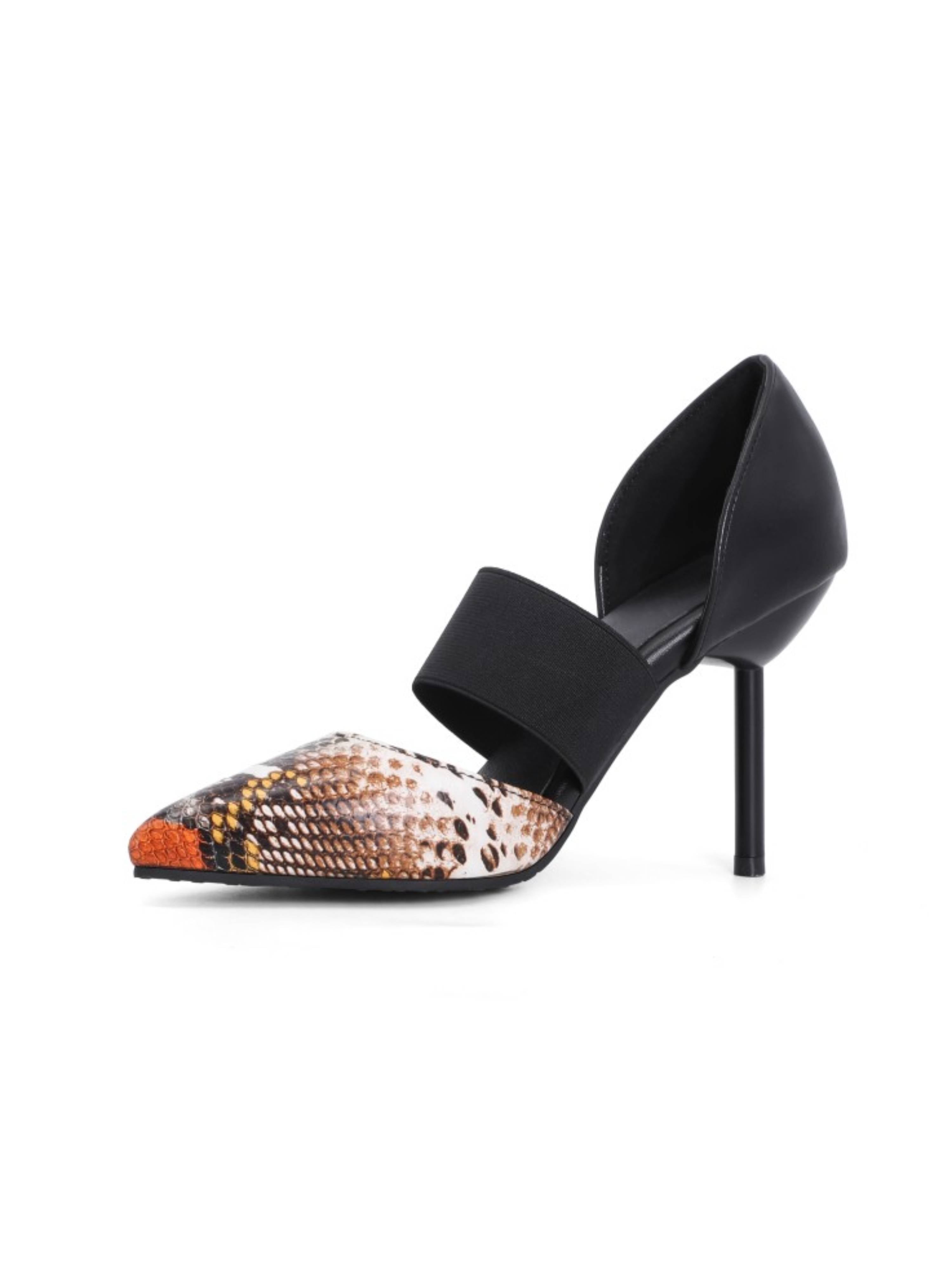 Bold Snake Print Front Pointed Toe Stiletto Pumps Heel Women Sandals