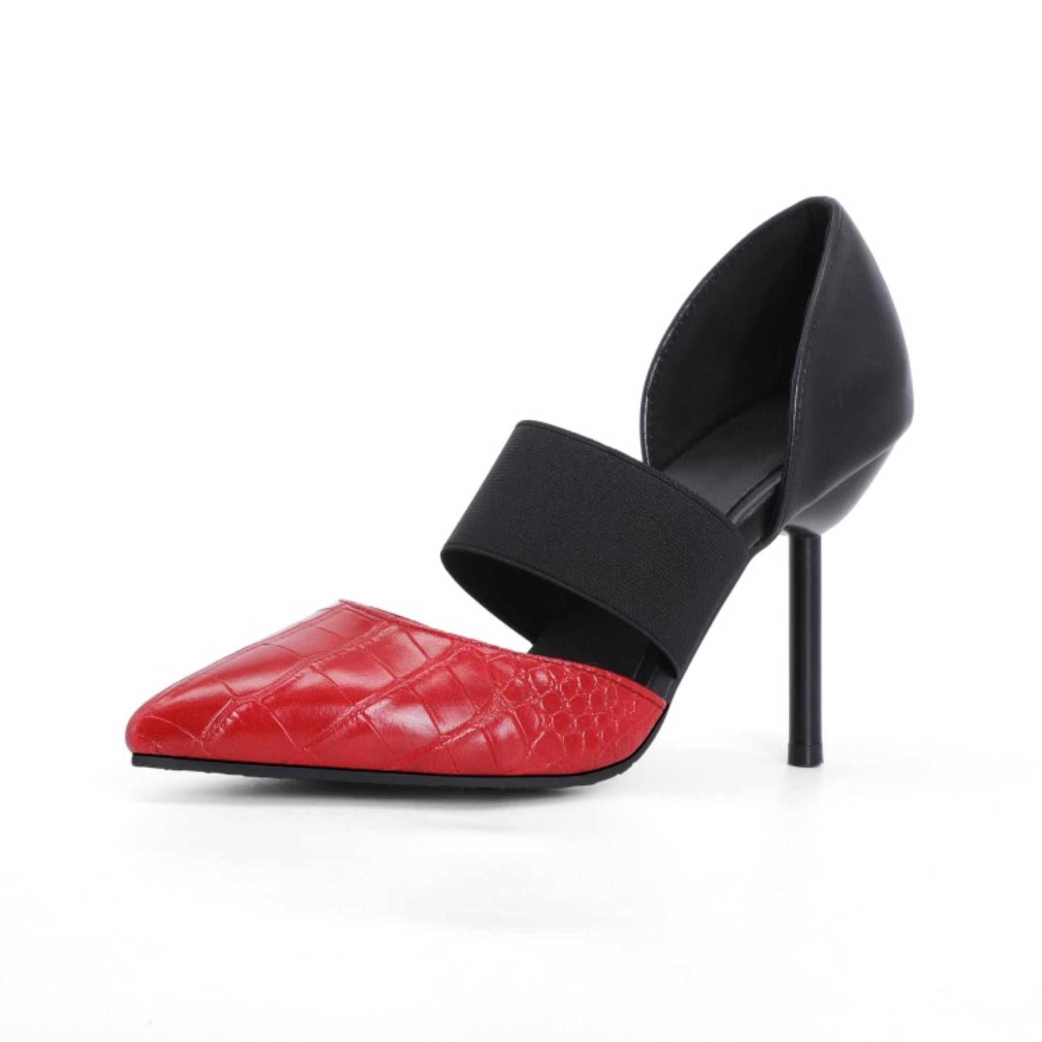 Fierce Red & Black Pointed Toe Stiletto Pumps Sandals Women