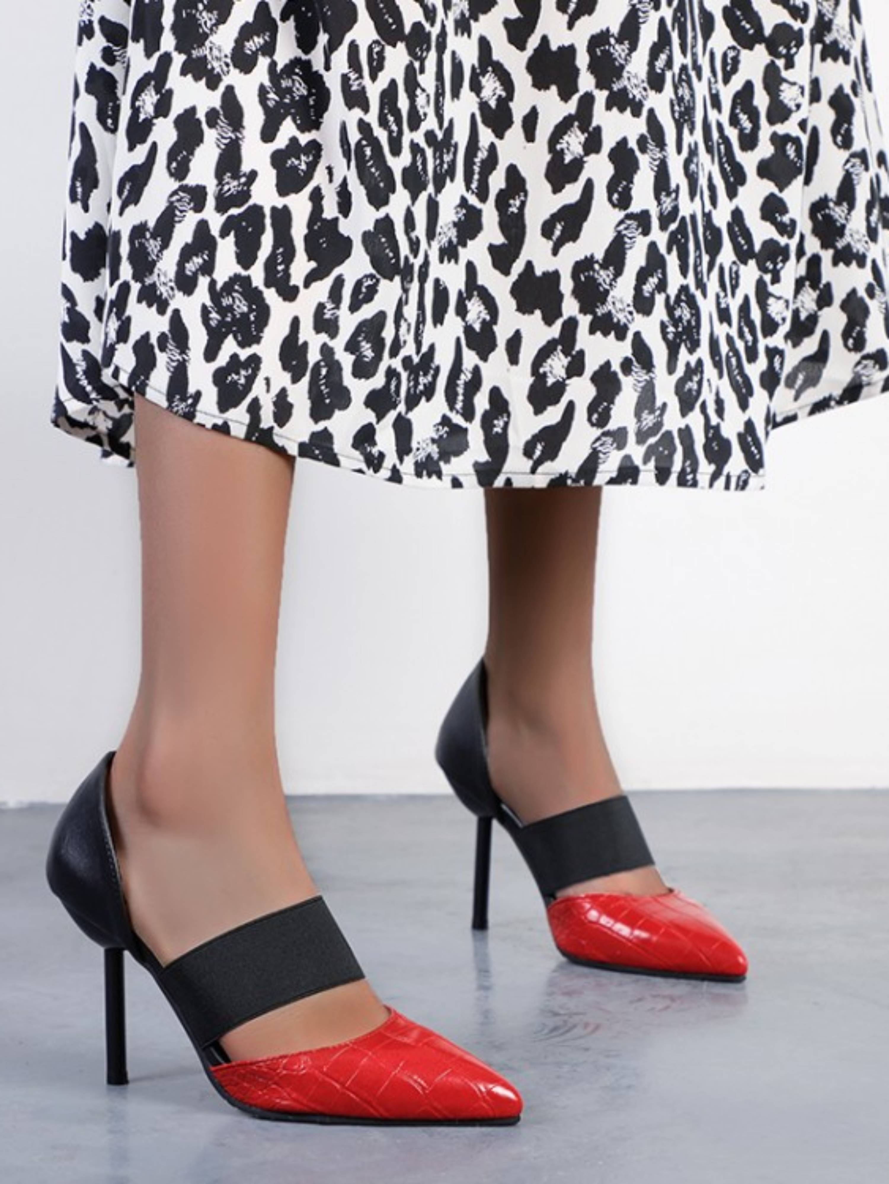 Fierce Red & Black Pointed Toe Stiletto Pumps Sandals Women