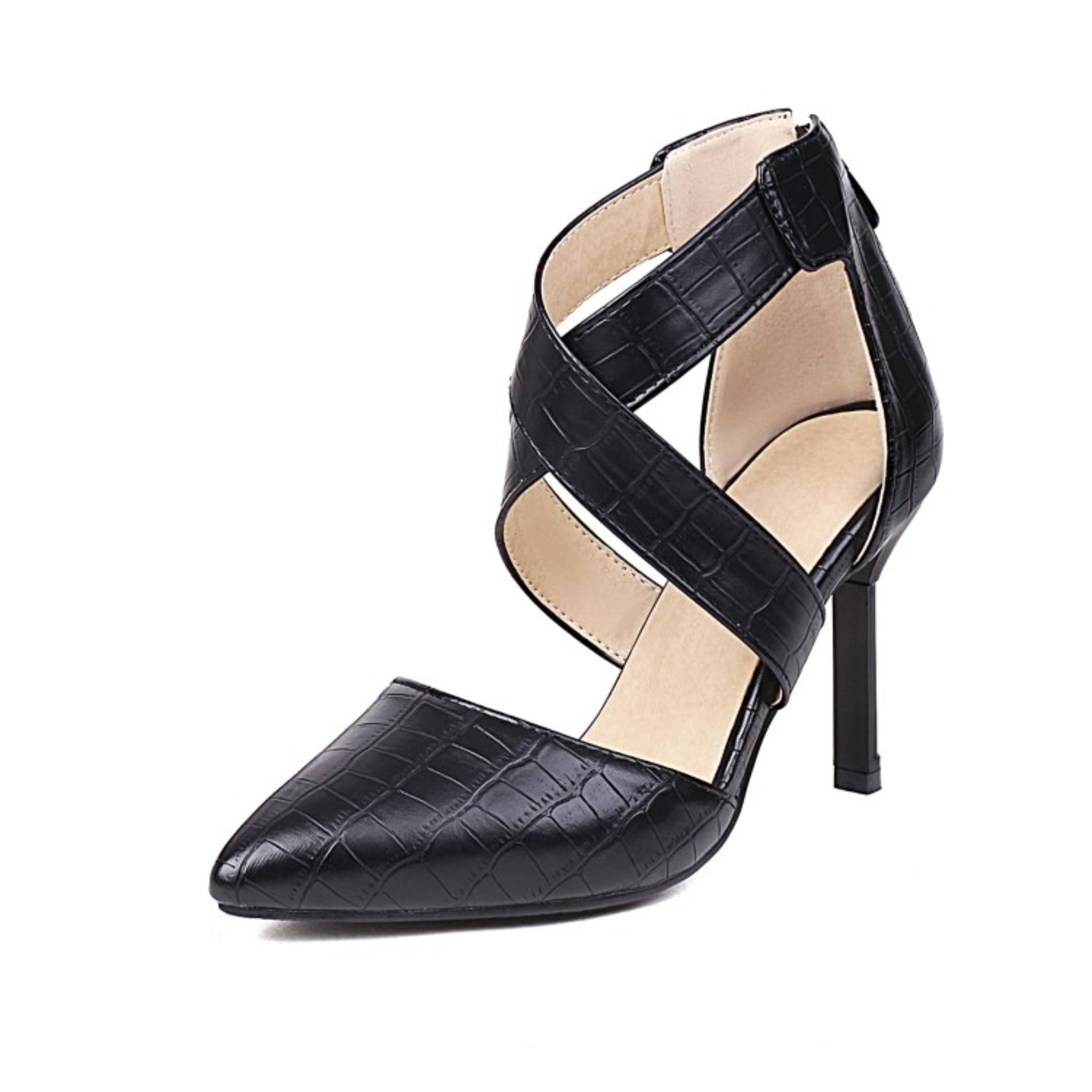 Pointed Toe Croc-Embossed with Stiletto Heel Women Sandals