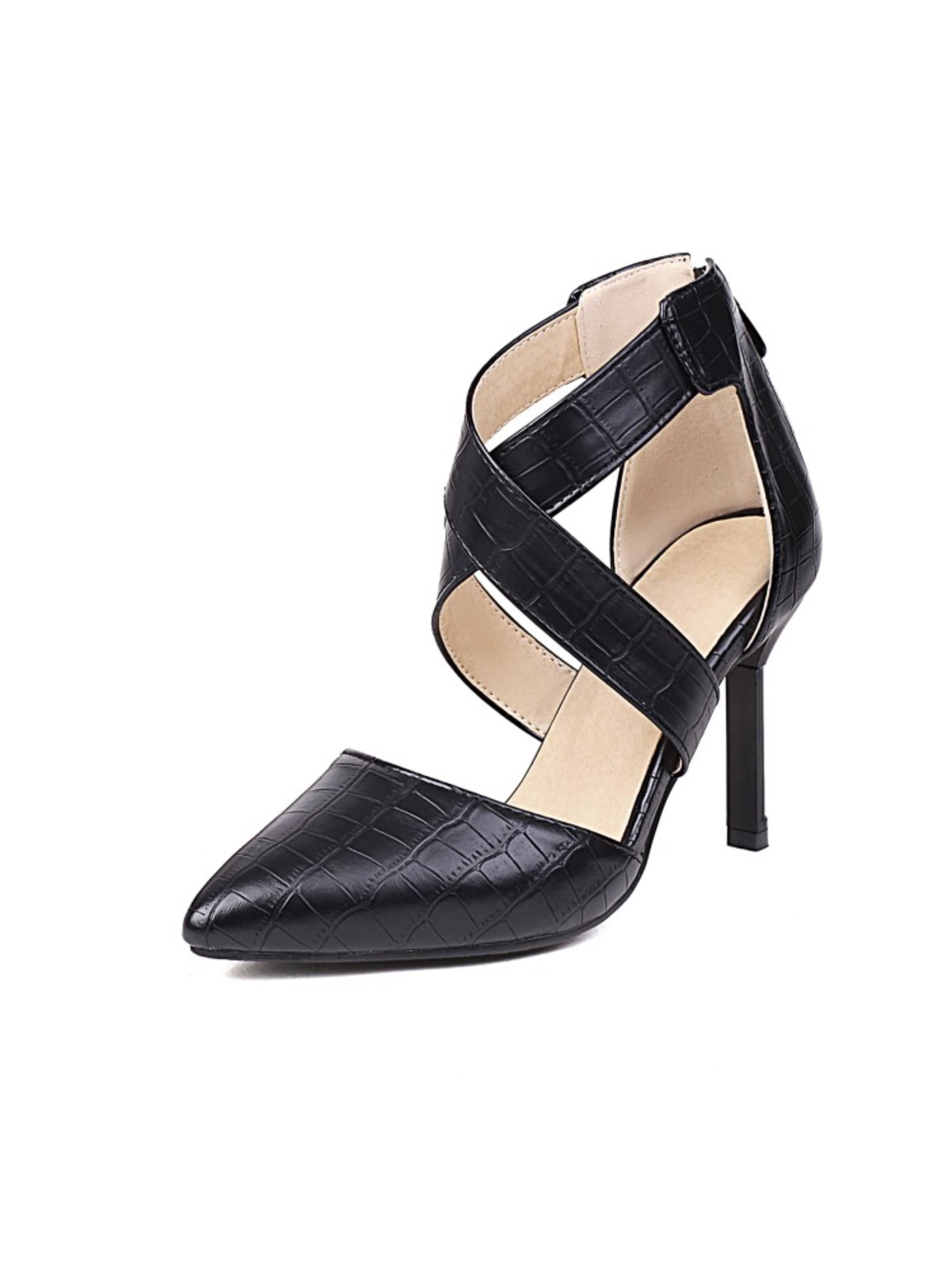 Pointed Toe Croc-Embossed with Stiletto Heel Women Sandals