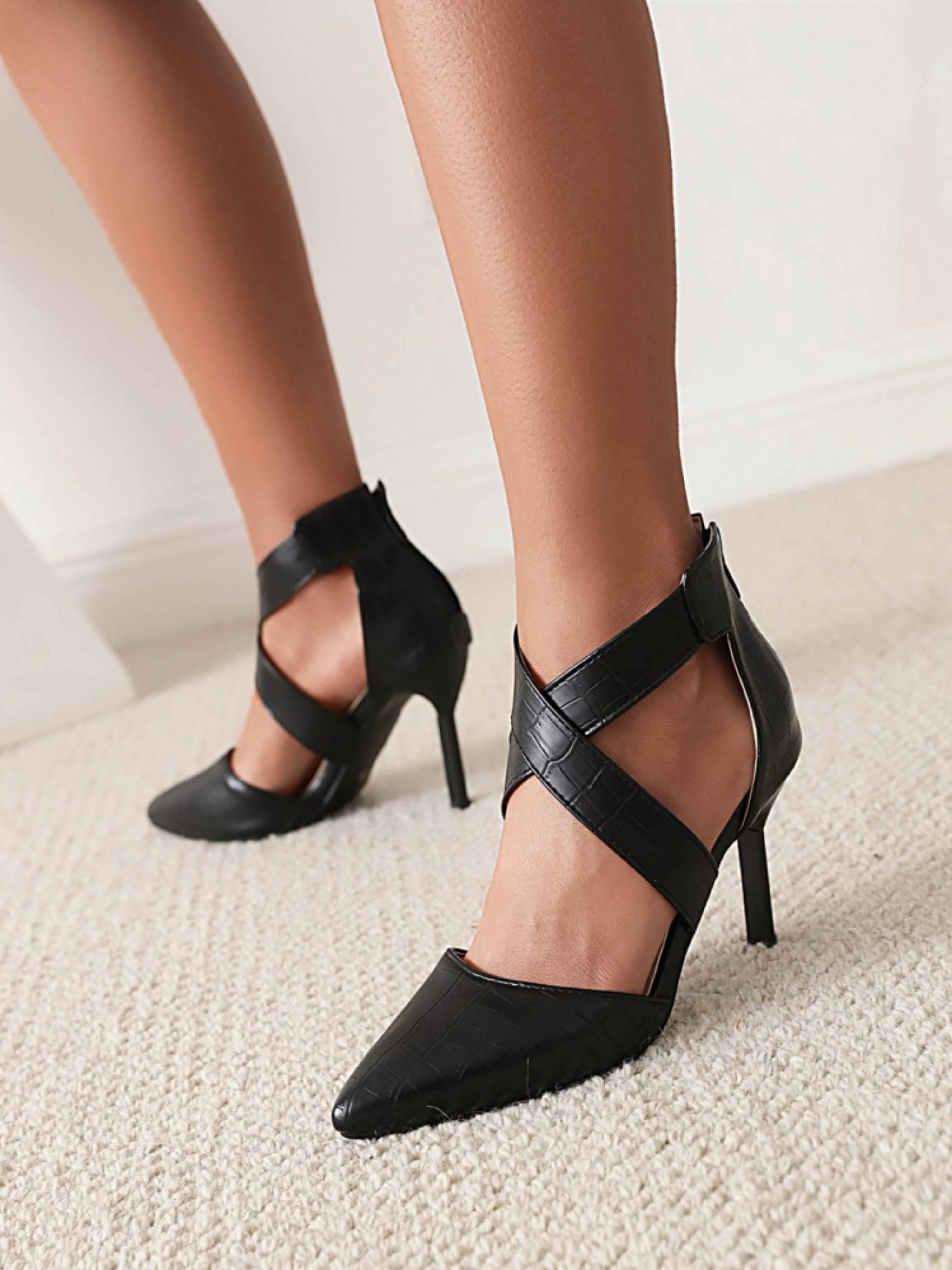 Pointed Toe Croc-Embossed with Stiletto Heel Women Sandals