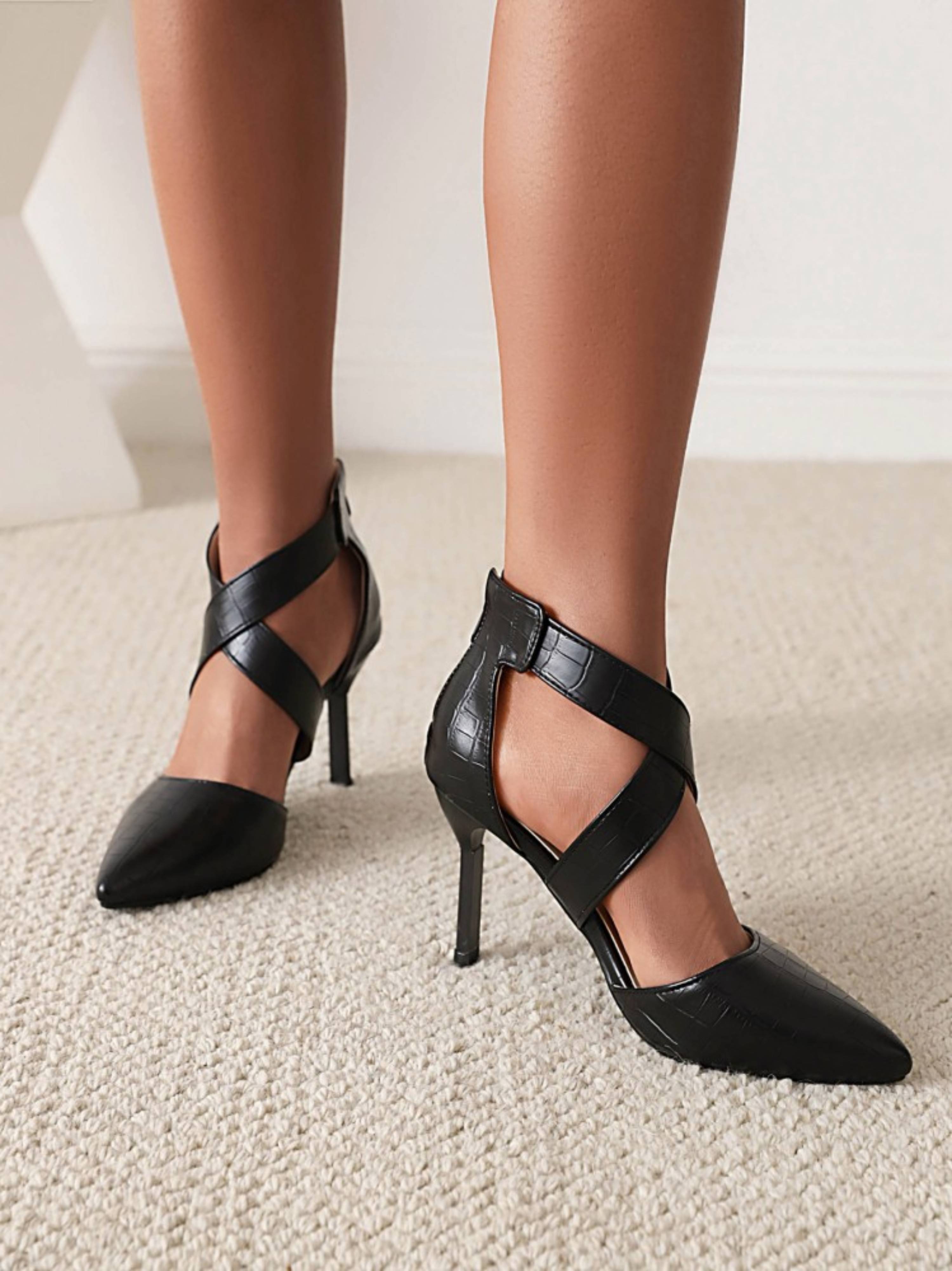 Pointed Toe Croc-Embossed with Stiletto Heel Women Sandals