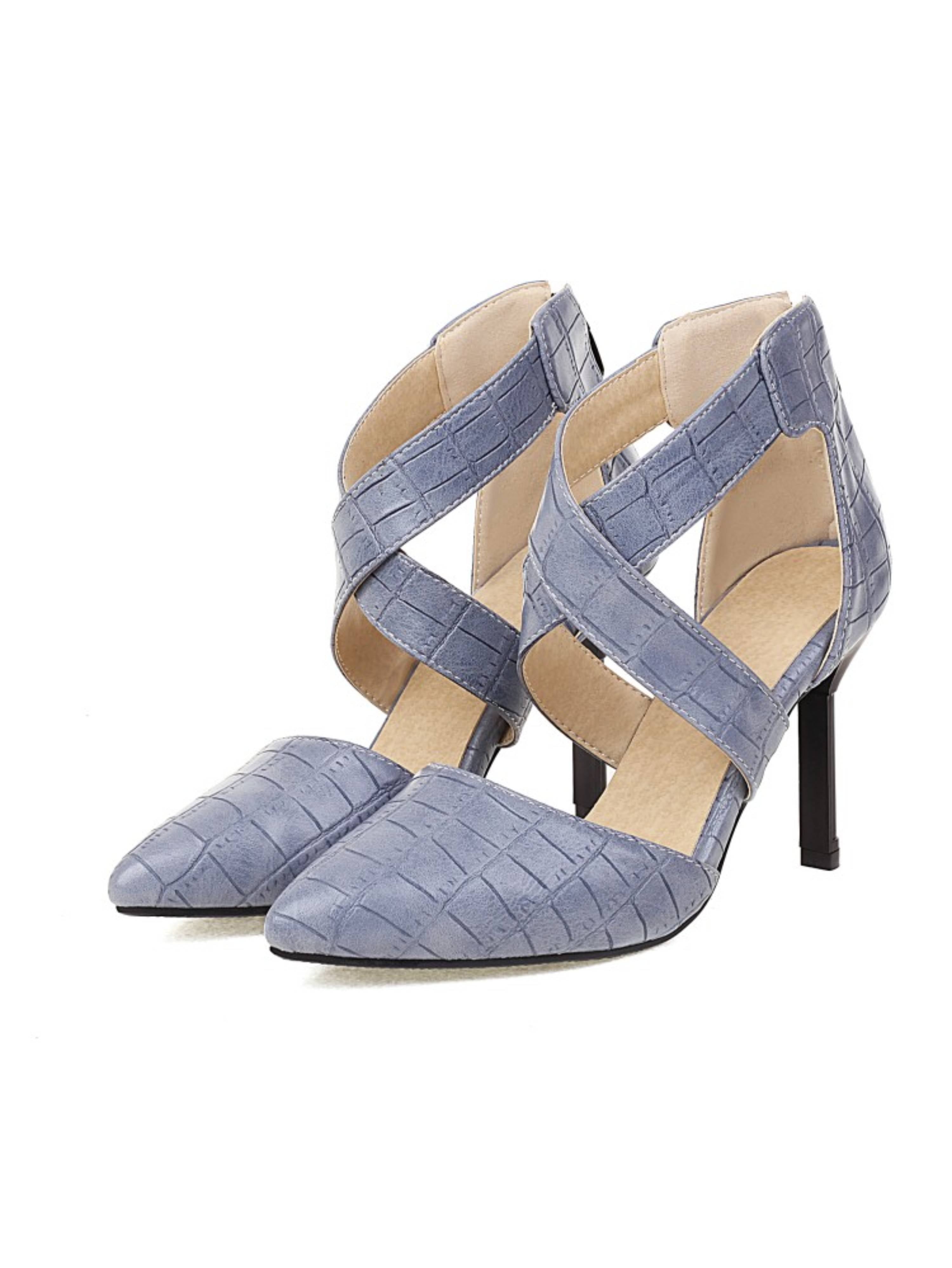 Charming Cross-Strap High Heels Women Blue Sandals