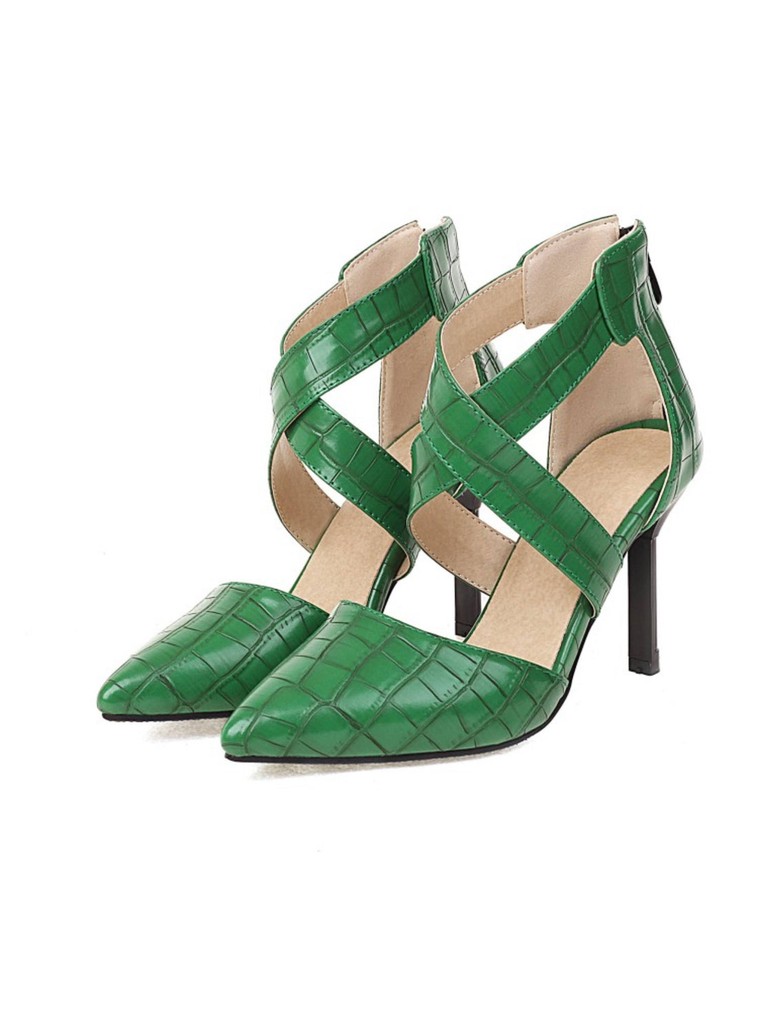 Sleek Pointed Toe Green Sandals for Women with Strap Design