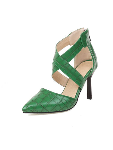 Sleek Pointed Toe Green Sandals for Women with Strap Design