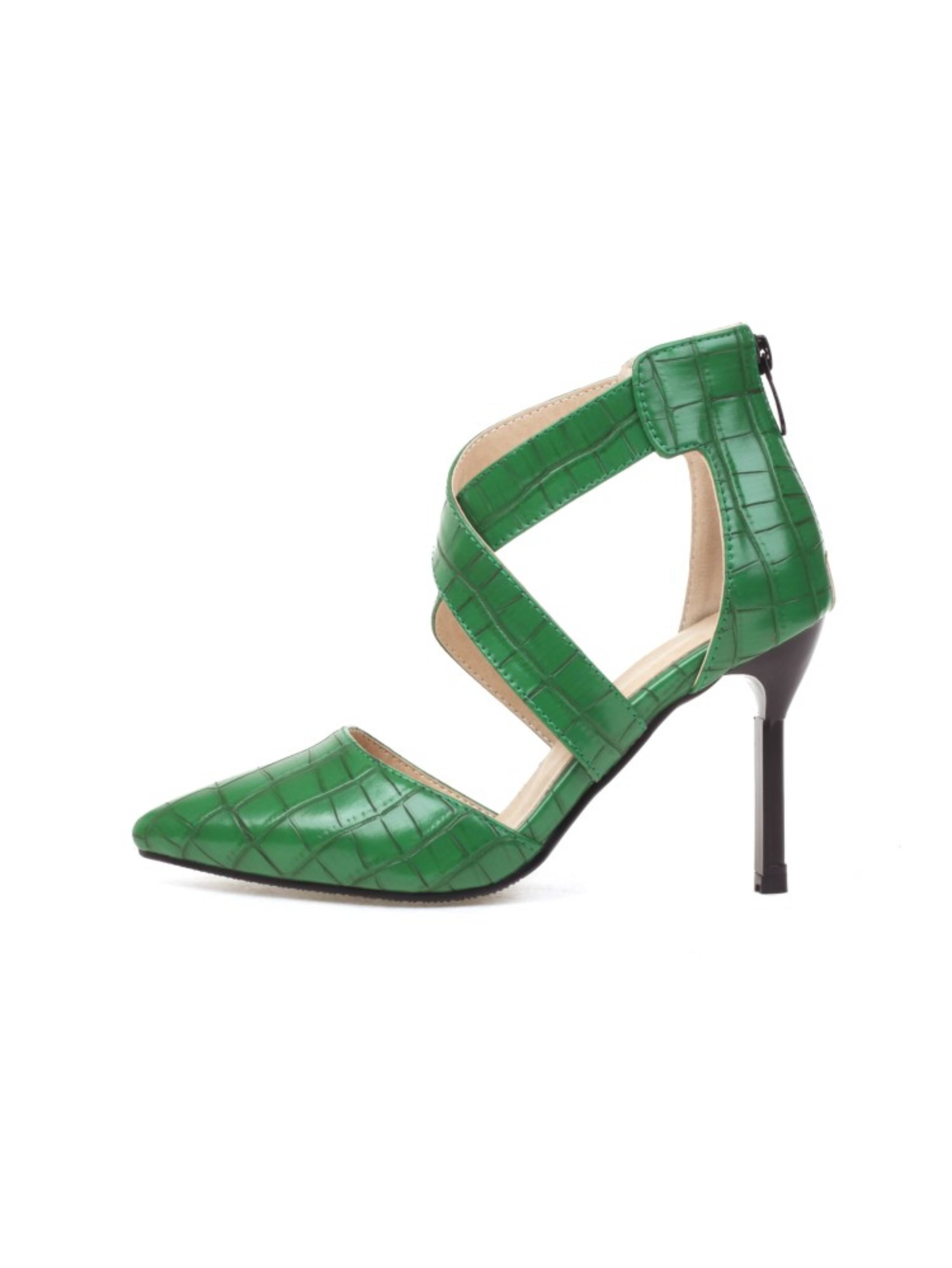 Sleek Pointed Toe Green Sandals for Women with Strap Design